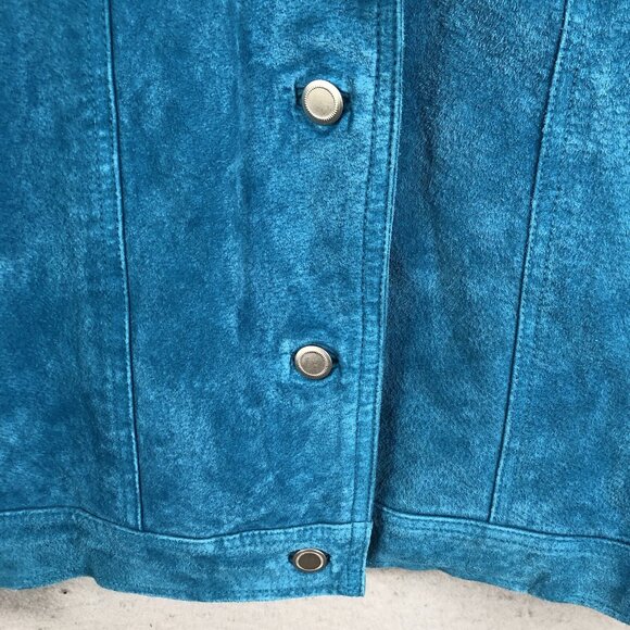 CWS Leather Jacket Womens 1X Plus Size Blue Suede Trucker Turquoise Western - Picture 11 of 16